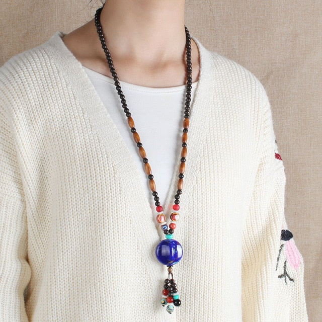 Ethnic Style Vintage Wooden Bead Necklace