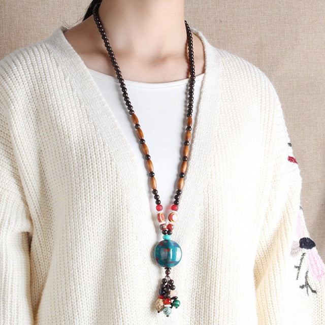 Ethnic Style Vintage Wooden Bead Necklace