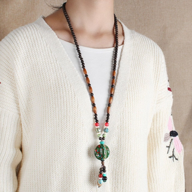 Ethnic Style Vintage Wooden Bead Necklace