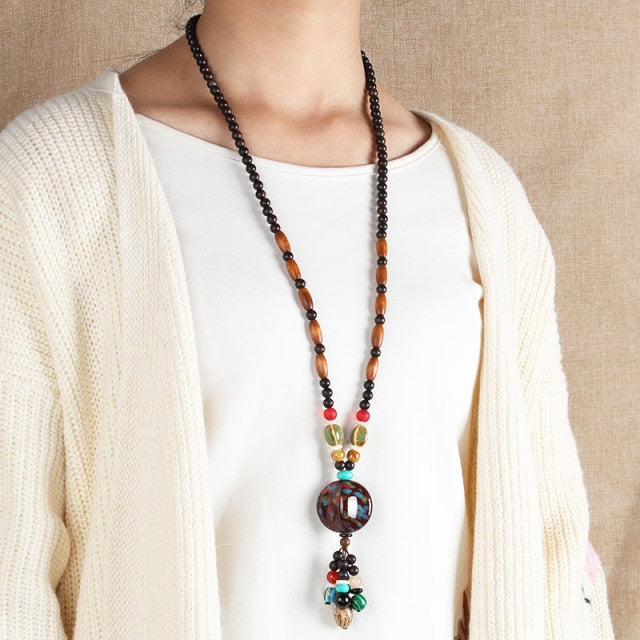 Ethnic Style Vintage Wooden Bead Necklace