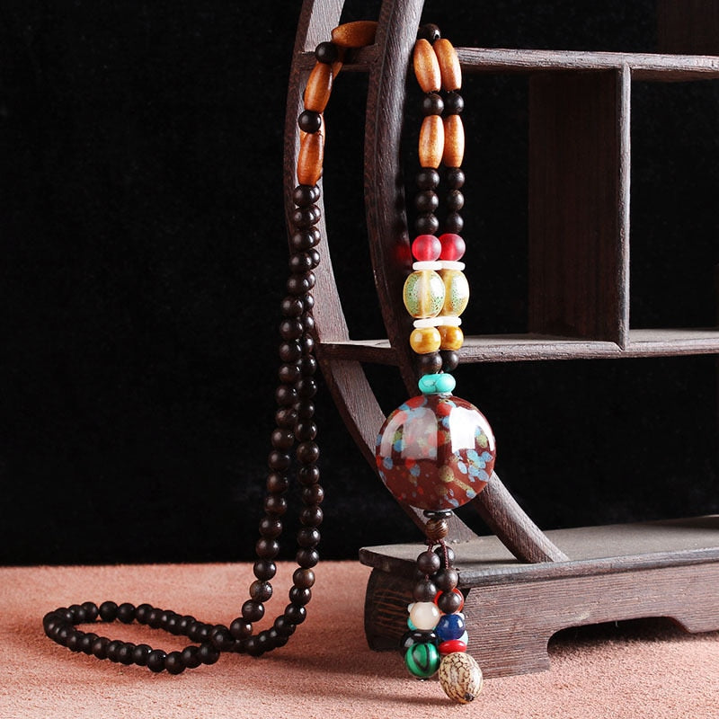 Ethnic Style Vintage Wooden Bead Necklace