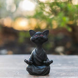 Whimsical Black Buddha Cat Figurine Meditation Yoga