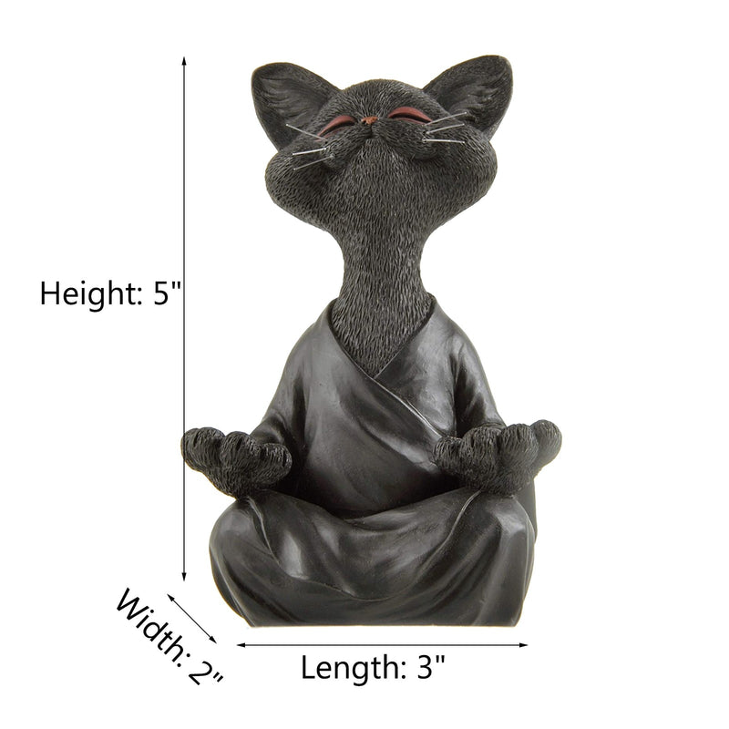 Whimsical Black Buddha Cat Figurine Meditation Yoga