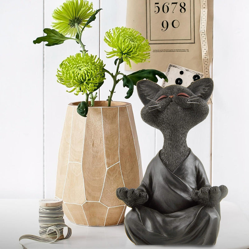 Whimsical Black Buddha Cat Figurine Meditation Yoga