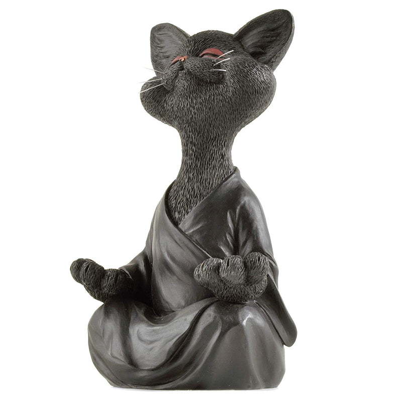 Whimsical Black Buddha Cat Figurine Meditation Yoga