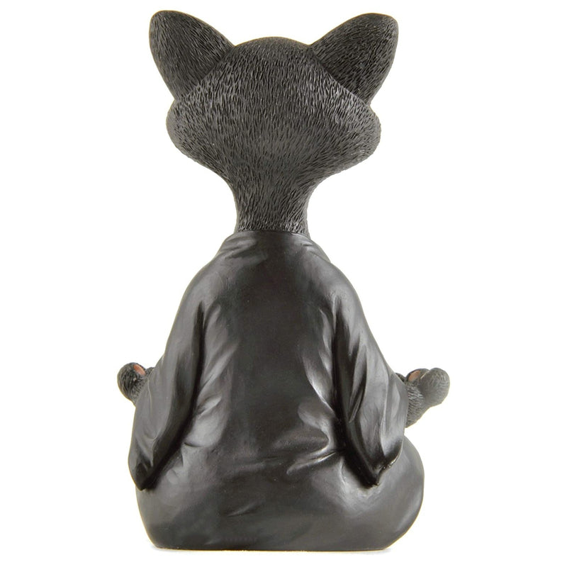 Whimsical Black Buddha Cat Figurine Meditation Yoga