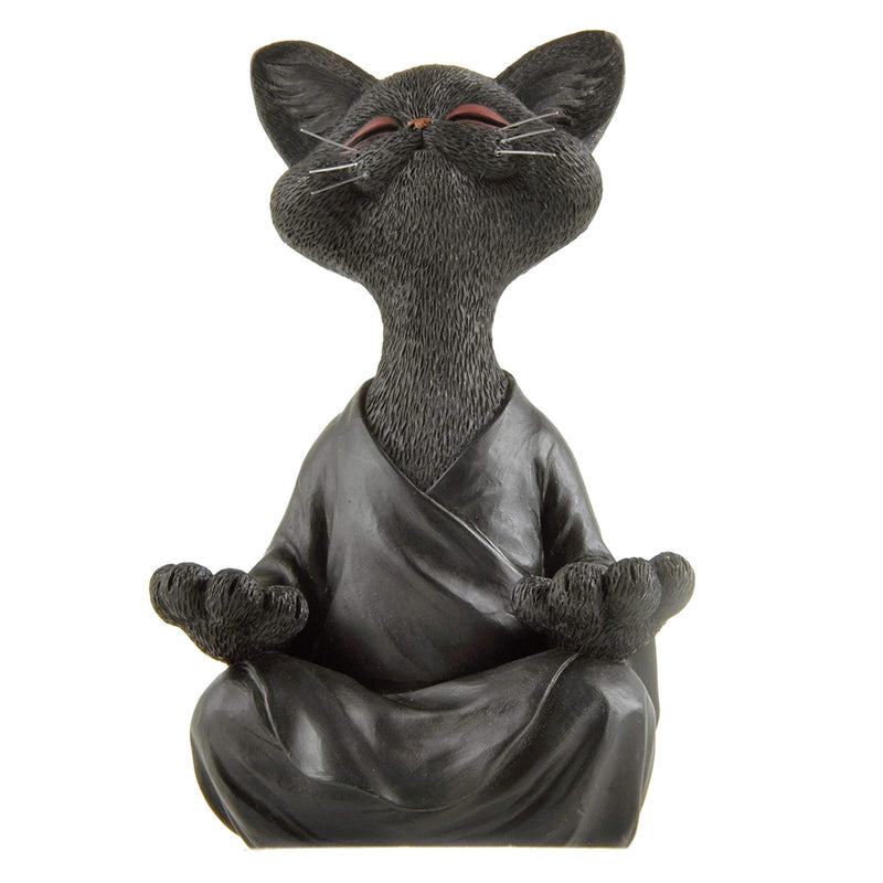 Whimsical Black Buddha Cat Figurine Meditation Yoga