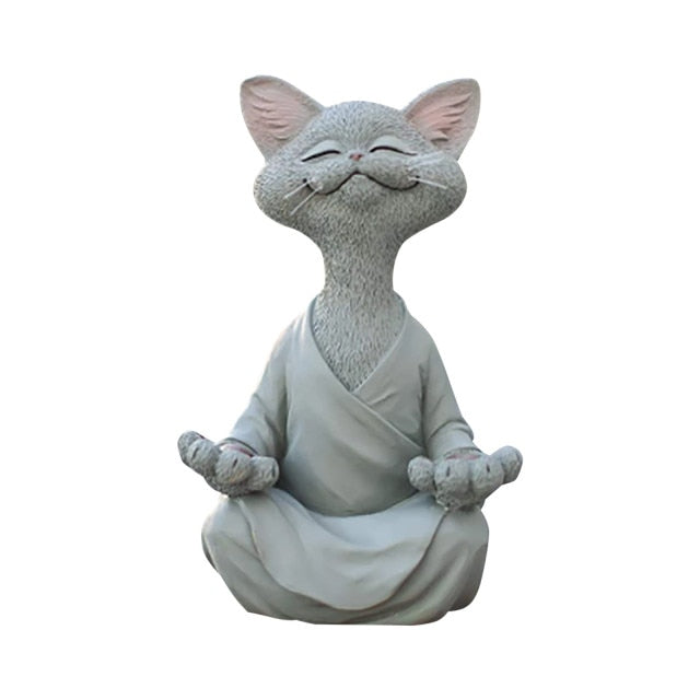 Whimsical Black Buddha Cat Figurine Meditation Yoga